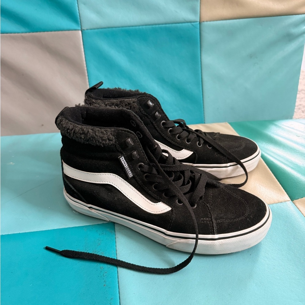 Vans Black & White High-Top Suede Skate Shoes